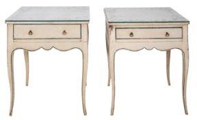 A pair of painted wood bedside tables in 18th century taste,
