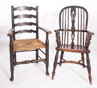 A Regency elm and ash Windsor elbow chair,