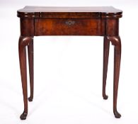 A George II walnut and burr walnut card table,