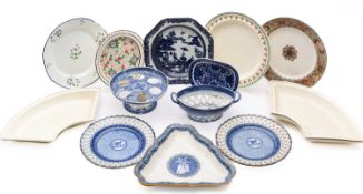 A group of predominantly creamware and pearlware plates and shaped dishes,