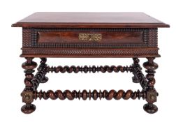 A Portuguese rosewood low table in 17th century style, the top with moulded edges,
