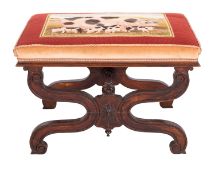 A rosewood and Berlin woolwork upholstered stool,