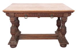A Victorian oak library table in Elizabethan Revival style, by Gillow of Lancaster,
