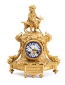 A French mantel clock the eight-day duration movement striking the hours and half-hours on a bell