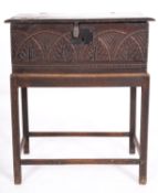 An oak Bible box and stand,