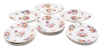 A mid 19th century English porcelain part dessert service painted with flower sprays and sprigs,