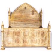 A limed oak and pine double bedstead in Gothic taste,
