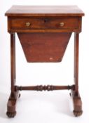 A George IV mahogany and pine sewing table, circa 1825; with a drawer above the fabric basket,