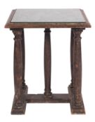 A Southern European painted pine and leather topped occasional table,