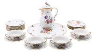 A Herend porcelain part dinner service and a late Meissen coffee pot and cover the service