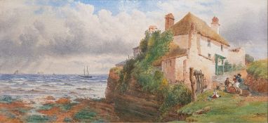 John William Salter (British, 1825-1891) - Cottages at Roundham, Paignton - Watercolour - 17.