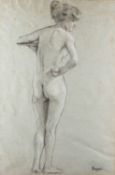 French School, 19th Century - A female nude - Charcoal and white chalk - 60.