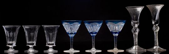 A collection of miscellaneous drinking glasses including thirteen with hobnail cut bands;