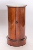 A Victorian cylindrical mahogany and marble topped pot cupboard,