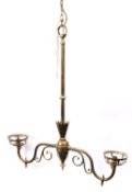 A Victorian brass twin light ceiling gasolier,