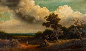 Circle of William Delamotte (British, 1775-1863) - Travellers in a landscape,