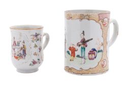 A Chinese famille rose baluster mug and a similar cylindrical tankard the first painted with a