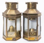 A matched pair of WWI period bulkhead engine room lamps,
