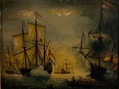 Dutch School, 19th Century Naval battle scene Oil on board 17.5 x 22.