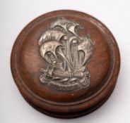 An early 20th century white metal mounted circular teen snuff box,