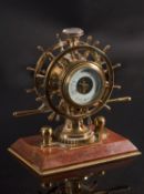 A fine late 19th century French nautical themed desk clock and barometer set, unsigned,