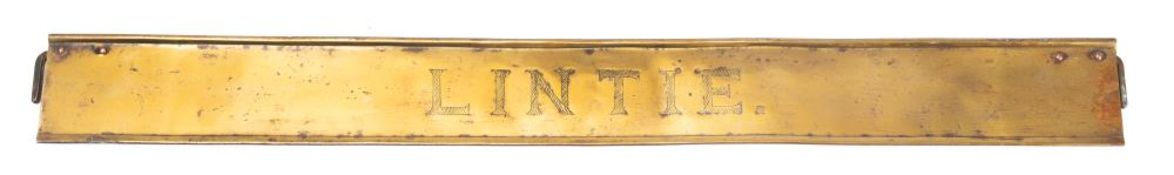 A late 19th/early 20th century brass name board 'Lintie': 9.7 x 95cm.