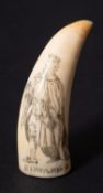 A Scrimshaw decorated tooth with incised image of Edward III and Royal Coat of Arms,