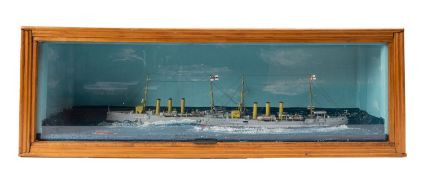 A cased waterline diorama of the Imperial German Navy light cruisers SMS 'Emden' and SMS 'Dresden',