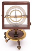 A mahogany and brass inclinometer, maker 'The West London Scientific Apparatus Co.