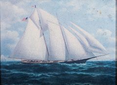 19th/ 20th century School Schooner in America's Cup Oil on board 29 x 39cm