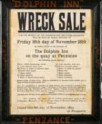 A 19th Century wreck sale bill, ' The Dolphin Inn, Penzance, Friday 16th November, 1810',