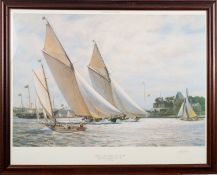 After A D Blake 'Britannia and Vigilant Race Past The Post; signed limited edition print 76/250,