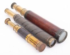 A mahogany and brass three draw telescope by Watkins, London,