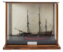 A cased waterline model of HMS 'Bounty',