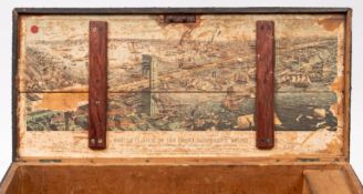 A late 19th/early 20th century pine seaman's chest: the rectangular top with tarred canvas cover,