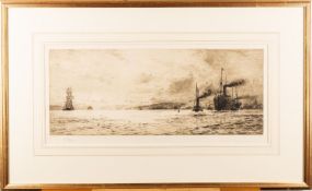 William Lionel Wyllie (British,1851-1931) - The Clyde at Govan - Etching - 23 x 50.