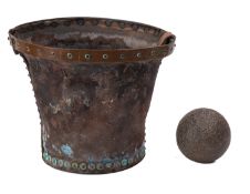 A brass bound leather fire bucket,