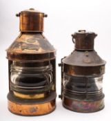 A copper and brass ship's lamp, maker W Harvie, Glasgow, No.