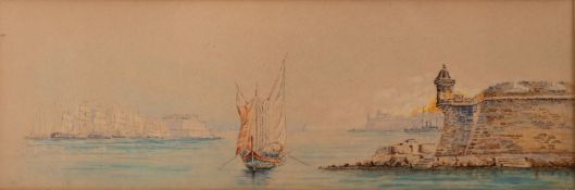 Vincenzo D'Esposito (Maltese, 1866-1946) Maltese fishing boat in full sail Gouaches 21 x 10.