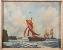 British School, 19th Century Ships off the coast Two oils on canvas Each 39.