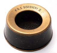 RRS 'Discovery II'. A circular brass mounted iron ashtray, inscribed as per title to the rim, 10.
