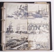 A collection of early 20th century photographs of Tall ships and other shipping in an associated
