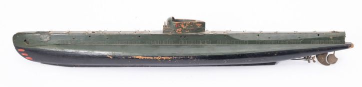 A scratch built model of the Royal Navy Grampus-class mine-laying submarine HMS Rorqual,