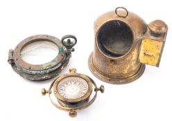 A Sestrel brass yacht binnacle, the four inch liquid-filled dial signed as per title, height 26cm,