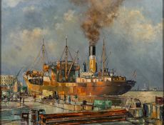 * Charles E. Savage (British, 20th Century) - 'The Old Thames Trader' - Oil on board - 34 x 44.