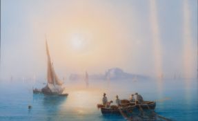 Neapolitan School, late 19th Century – Fishermen in the Bay of Naples - Gouache -