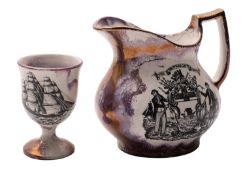 A 19th-century Sunderland lustre jug with 'The Shipwright's Arms', 17.