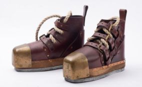 A pair of Siebe Gorman style diver's boots, with lead and oak soles, brass toe caps,