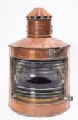 A late Victorian ship's Port copper lamp the fluted chimney stamped 'O.