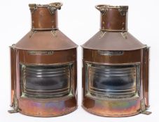 A pair of WWII period copper and brass ship's bow Port/Starboard lanterns,